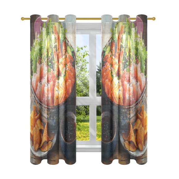 Window Curtain Panels Cotton Linen Decorative Curtains - Symmetrical Salad Vegetable PatternWindow Shade Backdrops for Home Office Sunroom Country House