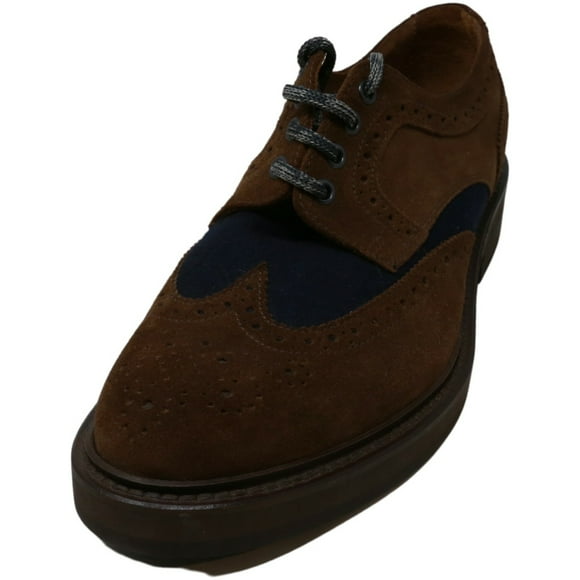 Eleventy Men's Two-Tone Suede Canvas Wingtip Brown / Navy Ankle-High Sneaker - 9M