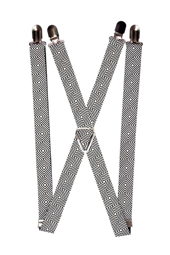 Black and White Diamond Box Pattern Suspenders
