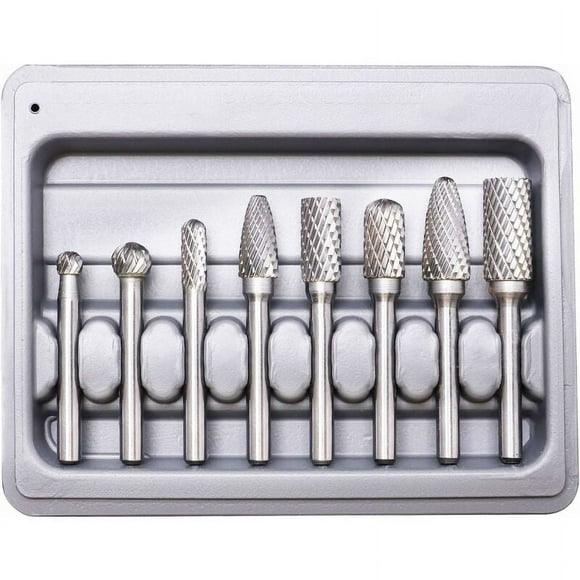 nipocaio Rotary Burrs, Double Cut Tungsten Burres, 8 Pieces Double Cut Tungsten Rotary Burres Solid Carbide Steel Set 6mm Shank for Electric Drill Rotary Tools