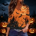 thumbnail image 4 of Trgacdwlo S-5XL Women's Fall Halloween Shirt Novelty Funny Ghost Print V Neck Women's 3/4 Sleeve Tops Fall Funny Pumpkin Graphic Women's Tunics, 4 of 7
