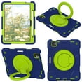 thumbnail image 3 of ELEHOLD Military Grade Shockproof Case For Apple iPad Air 11 (2024), Heavy Duty Protection Ring Stand Cover, Adjustable Angel, Detachable Shoulder Strap, Pencil Holder, Navy Blue+Green, 3 of 11