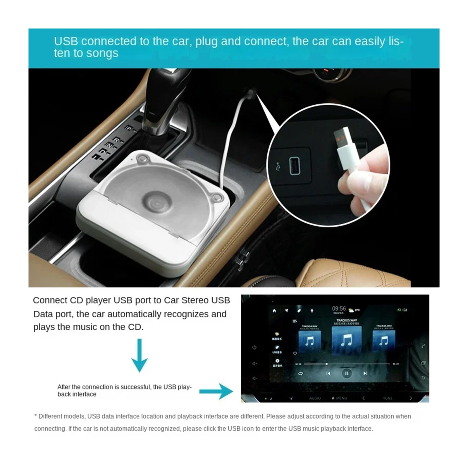 CD Player KC-606 External Car Player with USB/AUX Lossless Connection Portable CD Player