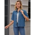 thumbnail image 2 of DARING DIVA Women's Short Sleeve Button Down Boxy Shirt Tops Jean Jacket S Blue, 2 of 7