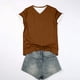 thumbnail image 2 of Blusas de Manga Corta para las Mujeres Verano Color Sólido V-Cuello Blusa de Manga Corta, Poliéster Casual Top para las Mujeres, Lavado a Mano Toda la Temporada, 2 of 4