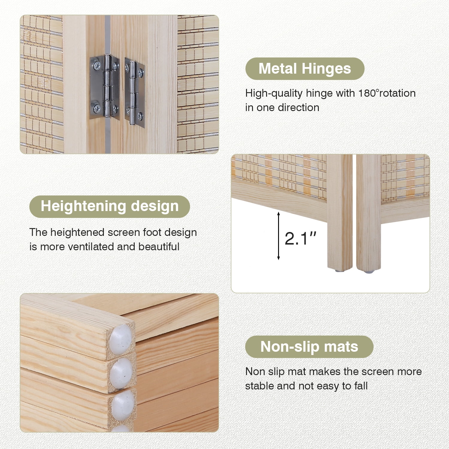 FDW Bamboo 6 Panel Room Divider Folding Privacy Screen,For Home/Office/Restaurant,72" Tall,Black