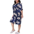 thumbnail image 4 of Agnes Orinda Women's Plus Size Satin Nightgown Floral Print Round Neck Short Sleeve Lounge Midi Sleepwear 1X Navy Blue, 4 of 6