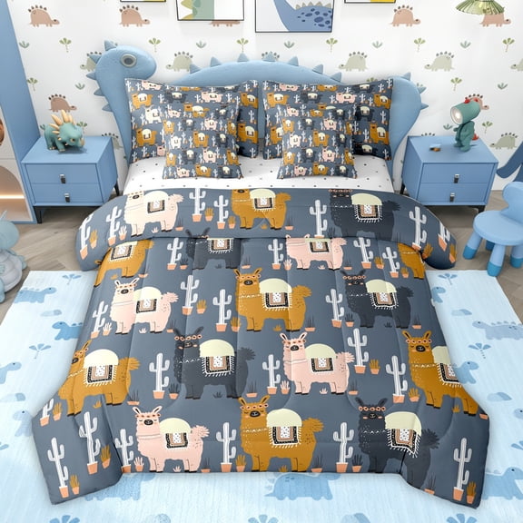 jejeloiu Kawaii Sheep 7-Piece Twin Bedding Sets,Cartoon Plant Cactus Bedding Comforter Set For Boys Kids Reversible