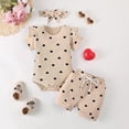 thumbnail image 2 of Loopsun Girls Short Sleeve Round Neck Shirts Print Romper Shorts and Headband 3 Piece Ruffle Sleeve Outfit Beige, 6-12 Months, 2 of 5