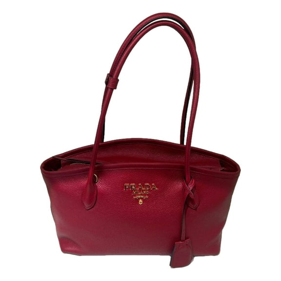 Prada Vitello Phenix Leather Rubino Red Top Handle Shoulder Bag NEW