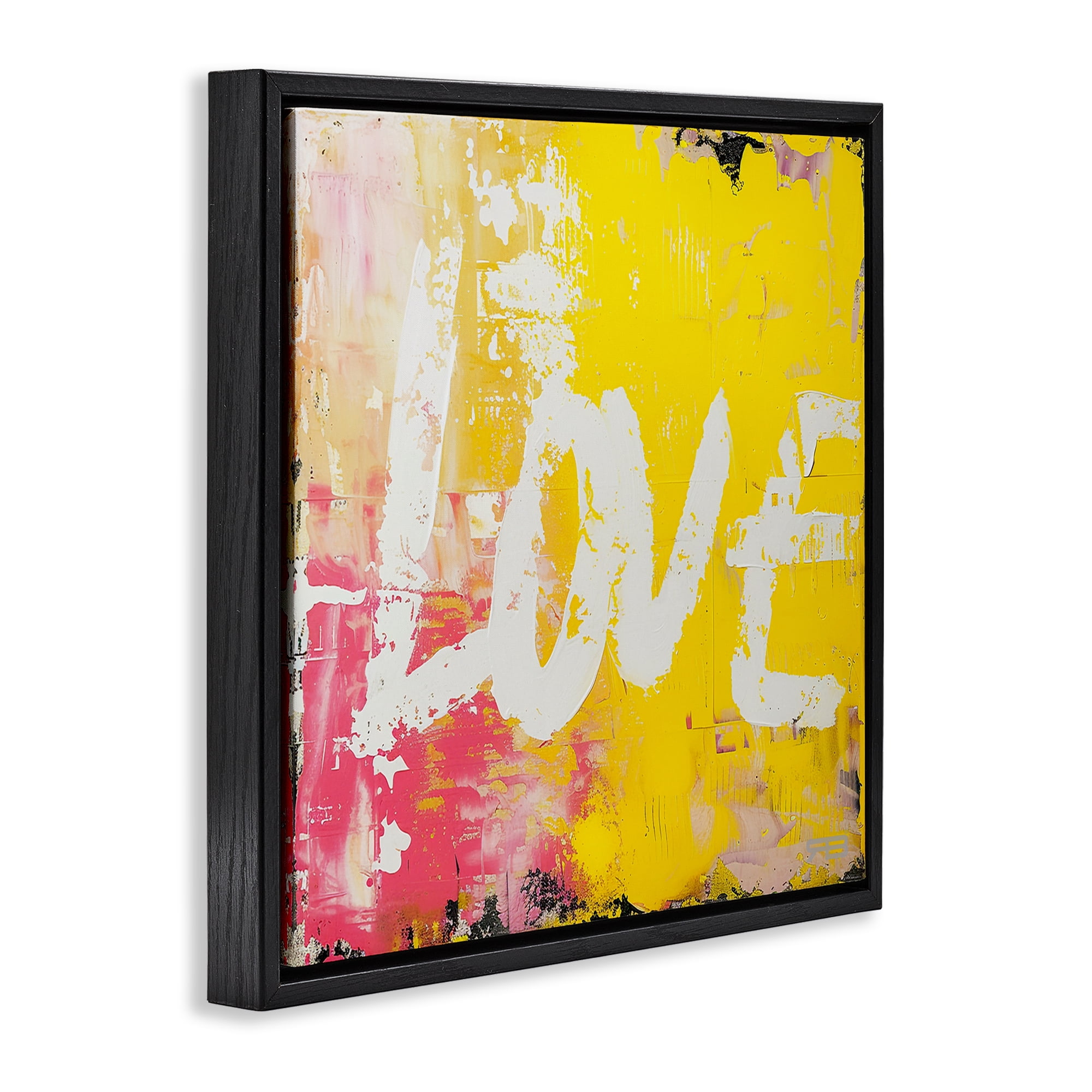 Stupell Industries Urban Love Paint Style Abstract Painting Black Floater Framed Canvas Art Print Wall Art, 18 x 18