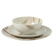 Gibson Home Cloudlight 12 Piece Plates and Bowls Dishes Brown and White - Decorated Porcelain Ceramic Dinnerware Set - Service for 4