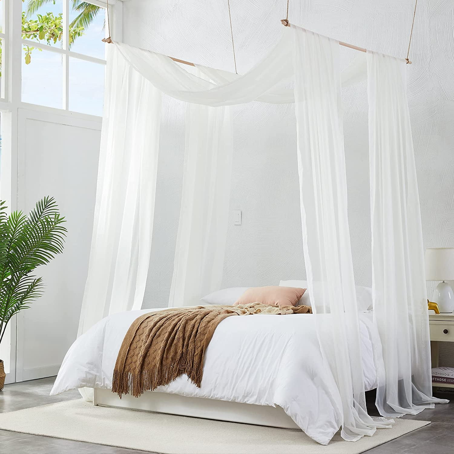 Warm Home Designs 55" W x 144" L Beige Bed Canopy Curtains for Twin Bed. BC Beige 144