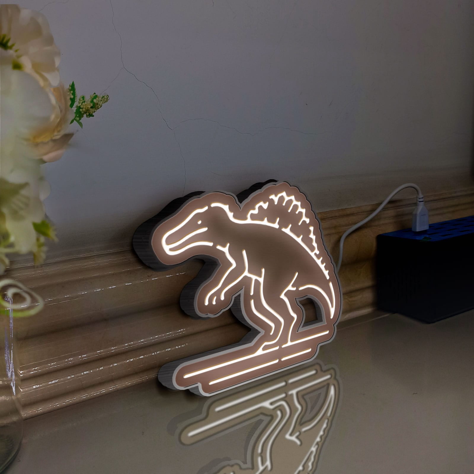 Dinosaur Led Light Box, Dimmable Neon-Like Light Signs USB Power for Wall Decor Bedroom Decoration, Static Light (WxH) 11"x10"