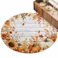 thumbnail image 2 of Round Rugs 4Ft, Fall Thanksgiving Round Area Rug Washable Indoor Throw Carpet, Farmhouse Pumpkin Maple Leaf Flower Wood Soft Non Slip Circle Rug for Kitchen Nursery Room Home Decor Aesthetic, 2 of 8