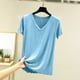 thumbnail image 1 of TaTaai Women's Summer V-neck Pullover Short Sleeve Pajama Top, Solid Color Fashion Casual Soft Breathable Loungewear Daily Home Blouse Gift, 1 of 5