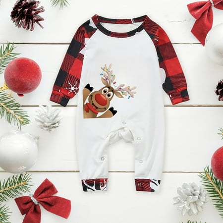 

ERTUTUYI Baby Sleepwear For Christmas Family Matching Pajamas Cute Big Headed Deer Print Pjs Plaid Long Sleeve Tops And Pants Soft Casusal Holiday Sleepwear White 6M