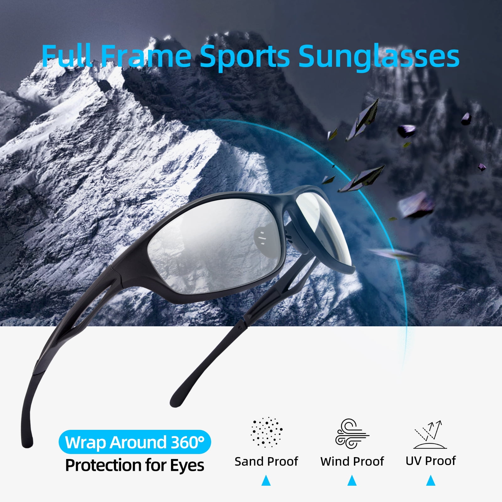 Bloomoak Photochromic Sports Unisex Sunglasses Unisex, Black