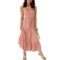 thumbnail image 1 of Wo-Fusoul Robe Maxi Sans Bretelles pour Femmes, Corsage Smocké avec Cordon et Ourlet à Volants, Robe Longue Sans Manches Unie, 1 of 5