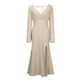 thumbnail image 4 of Vestido de fiesta con abertura en el dobladillo trasero de manga larga para adelgazar sólido con cuello en V sexy para mujer Fridja NMB4959, 4 of 8