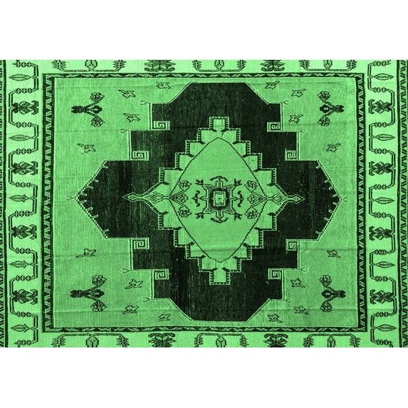 Ahgly Company Indoor Rectangle Abstract Emerald Green Modern Area Rugs, 2' x 4'