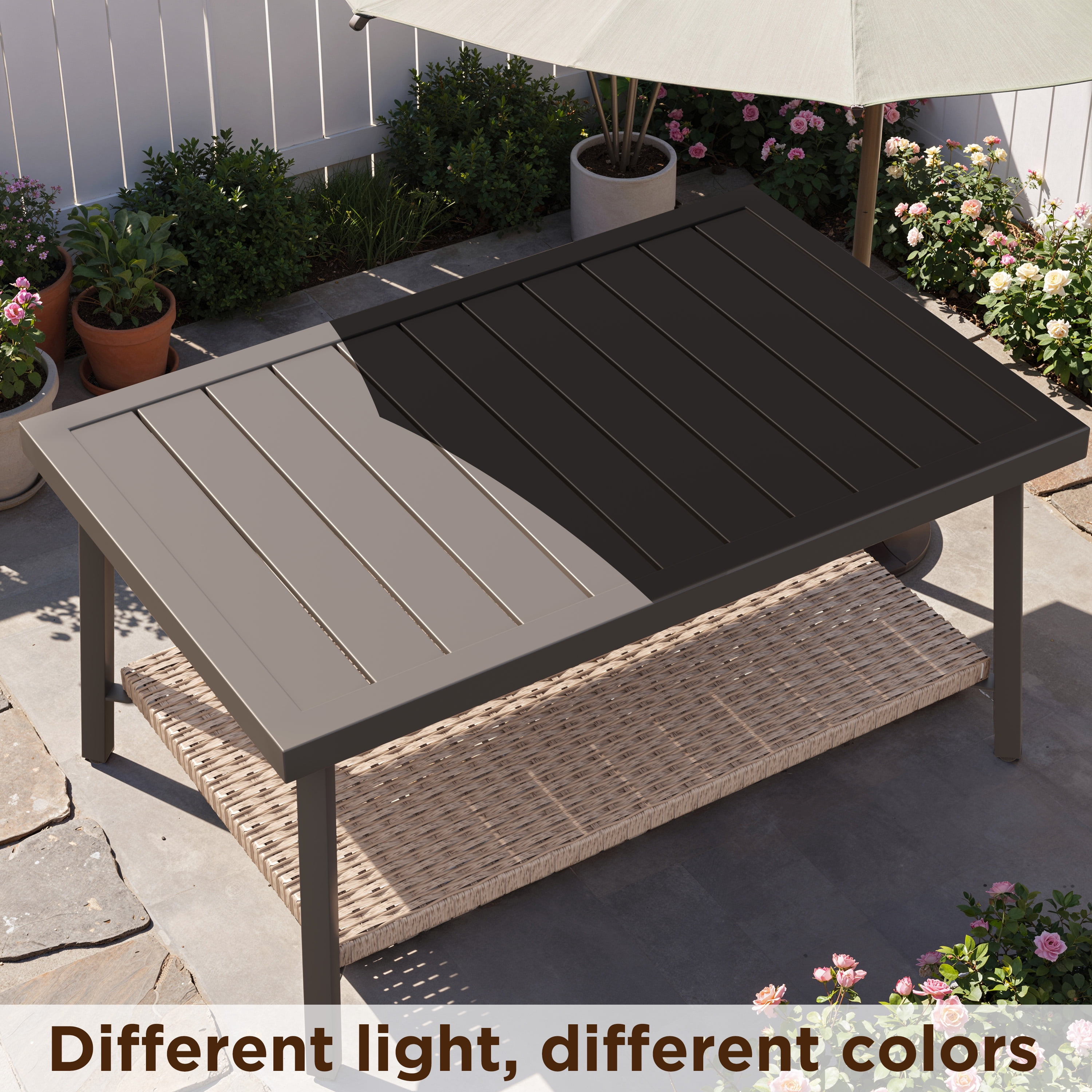 NestNook Outdoor Coffee Table, Rectangular Patio Table with aluminum  Top and Metal Frame for Garden, Deck, Balcony