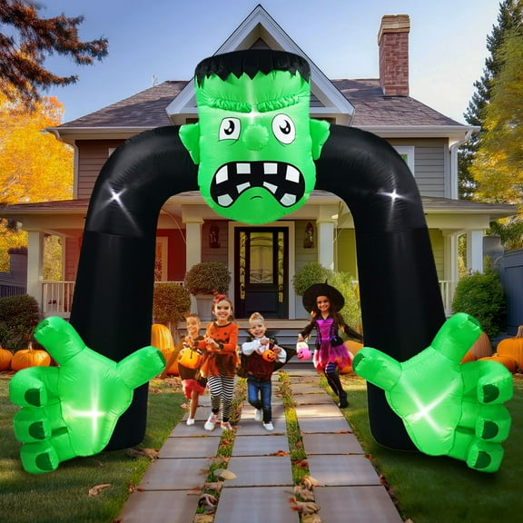 UniqSeason Arco Inflable de Halloween de 9 pies de Alto Frankenstein decoración al Aire Libre, Arco Inflable de Frankenstein explotado con 5 Luces LED incorporadas para decoración de Patio al Aire Lib