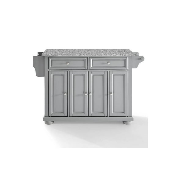 Full Size Kitchen Island with Granite Top & Storage - Portable Kitchen Cart, Modern Design, Gray/Black