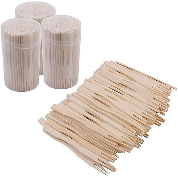 3 packs of 3.5 inch little bamboo forks, cocktail forks, fruit forks, toothpicks for appetizers, and disposable wooden/wooden food picks for charcuterie board accessories are available (300PCS)