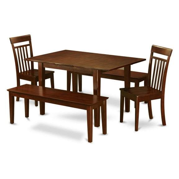 East West Furniture  5 Piece Dining Set- a Rectangle Table and 2 Kitchen Chairs with 2 Benches, Mahogany(Chair Seat Option) PSCA5C-MAH-W