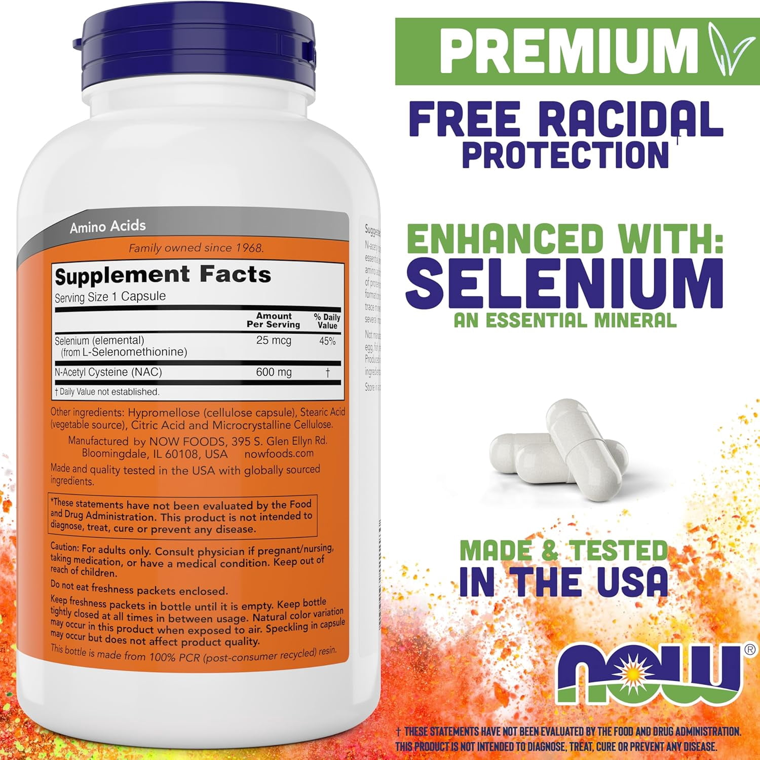 Now NAC 600 mg, 400 Capsules, N-Acetyl Cysteine with Selenium