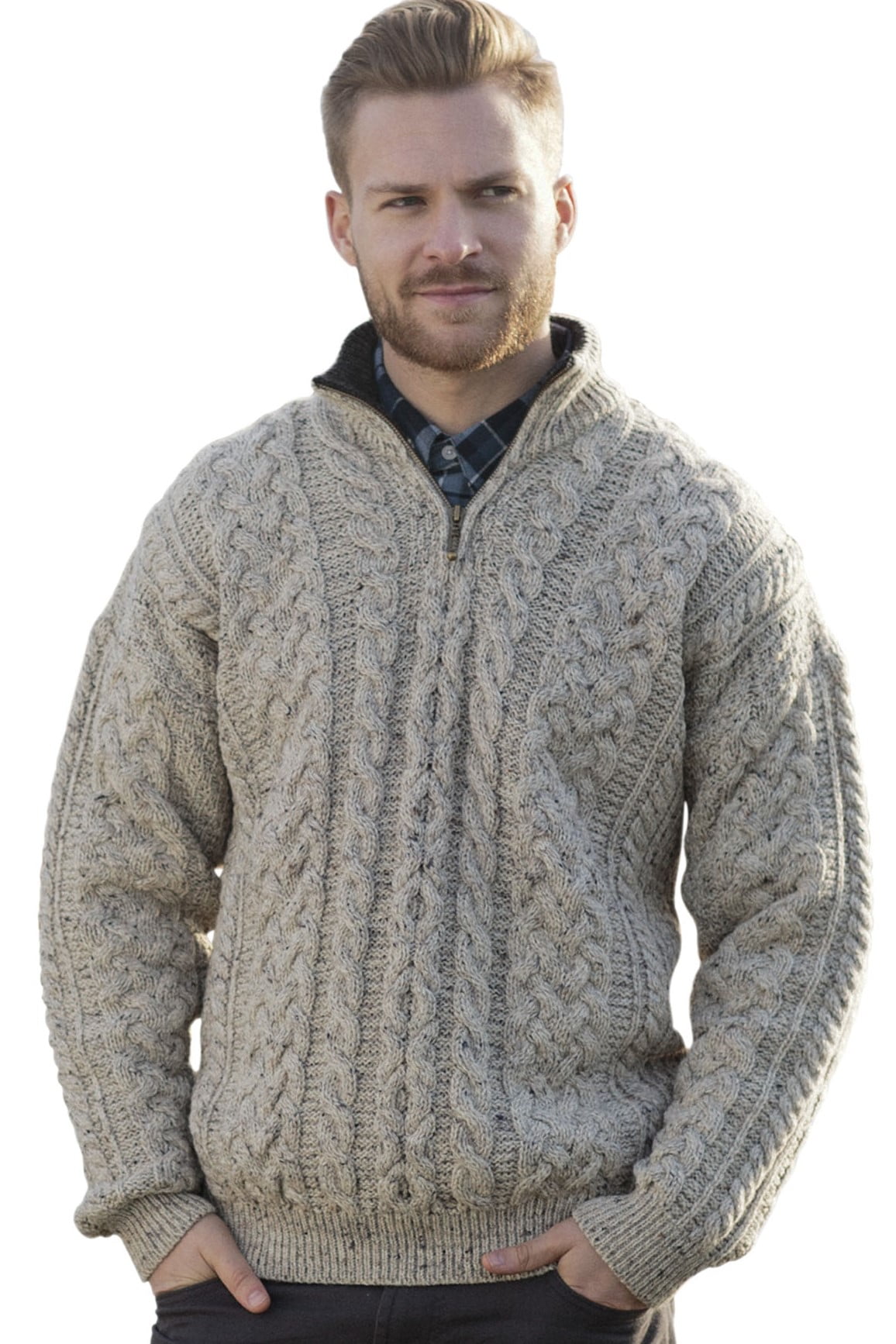 SAOL - Aran Quarter Zip Sweater 100% Soft Merino Wool Made in Ireland ...
