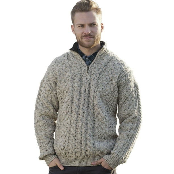 SAOL - Aran Quarter Zip Sweater 100% Soft Merino Wool Made in Ireland ...