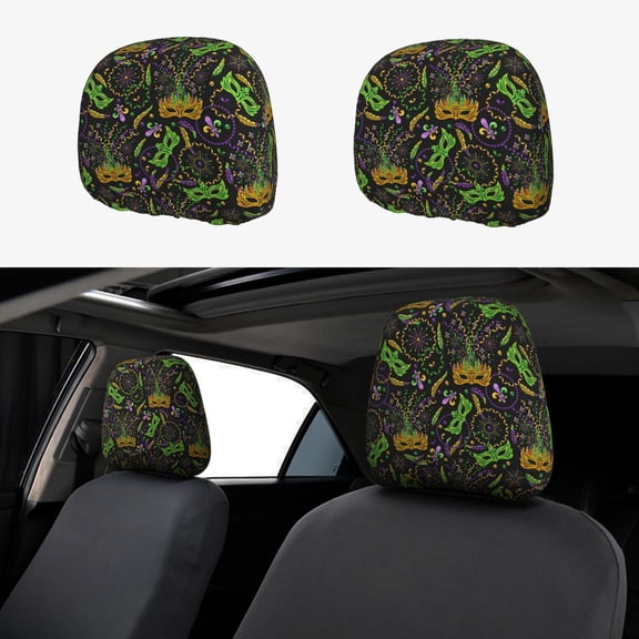 Goofa Carnival Mardi Gras3 Pattern 2 PCS Car Headrest Cover, Headrest Protector,Universal Interior Car Accessories