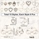 thumbnail image 2 of 1 caja de 90 dijes de corazón de 15 estilos diferentes, dijes de corazón plateados huecos, dijes de amor de estilo tibetano, dije de aleación para el Día de la Madre, 2 of 9