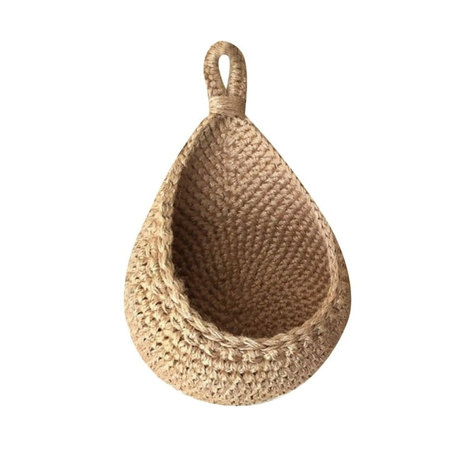 Handwoven Jute Hanging Basket - Teardrop Shape, for Vegetables/Fruits, Bohemian Style, Wall Mount, Kitchen Storage