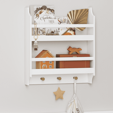 STAROUS 2-Tier Hanging Bookshelves for Wall Decor and Storage Floating Nursery Book Shelves with Hooks, Wall Mounted Baby Book Shelf
