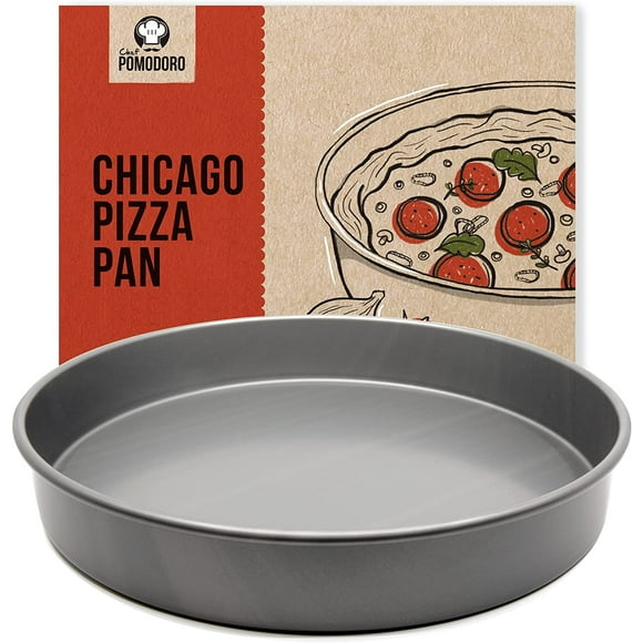 Chef Pomodoro Chicago Deep Dish Pizza Pan, 12-Inch, Hard Anodized Aluminum, Pre-Seasoned Bakeware Kitchenware (12-Inch)