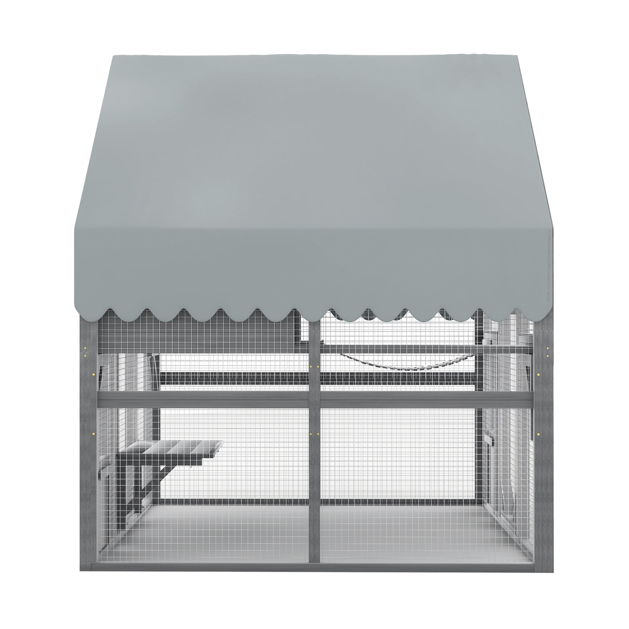 Noble House Outdoor Cat Enclosure, Wood Catio with 2 Platforms, 1 Bridge, and 2 Resting Boxes, Waterproof Canopy, Gray