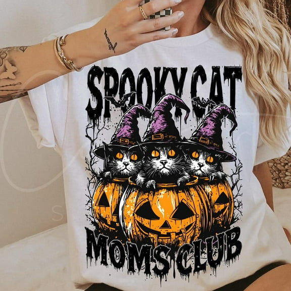 Halloween Spooky Cat Moms Club T-shirt, Cat Mom Shirt , Cute Spooky Cat Lover Mama Tee TH050614