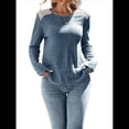thumbnail image 1 of Camisa Informal de Cuello Redondo para Mujer, Blusa de Encaje con Retazos, Suéteres Tipo Jersey, Túnica de Larga de Color Liso. Azul M, 1 of 7