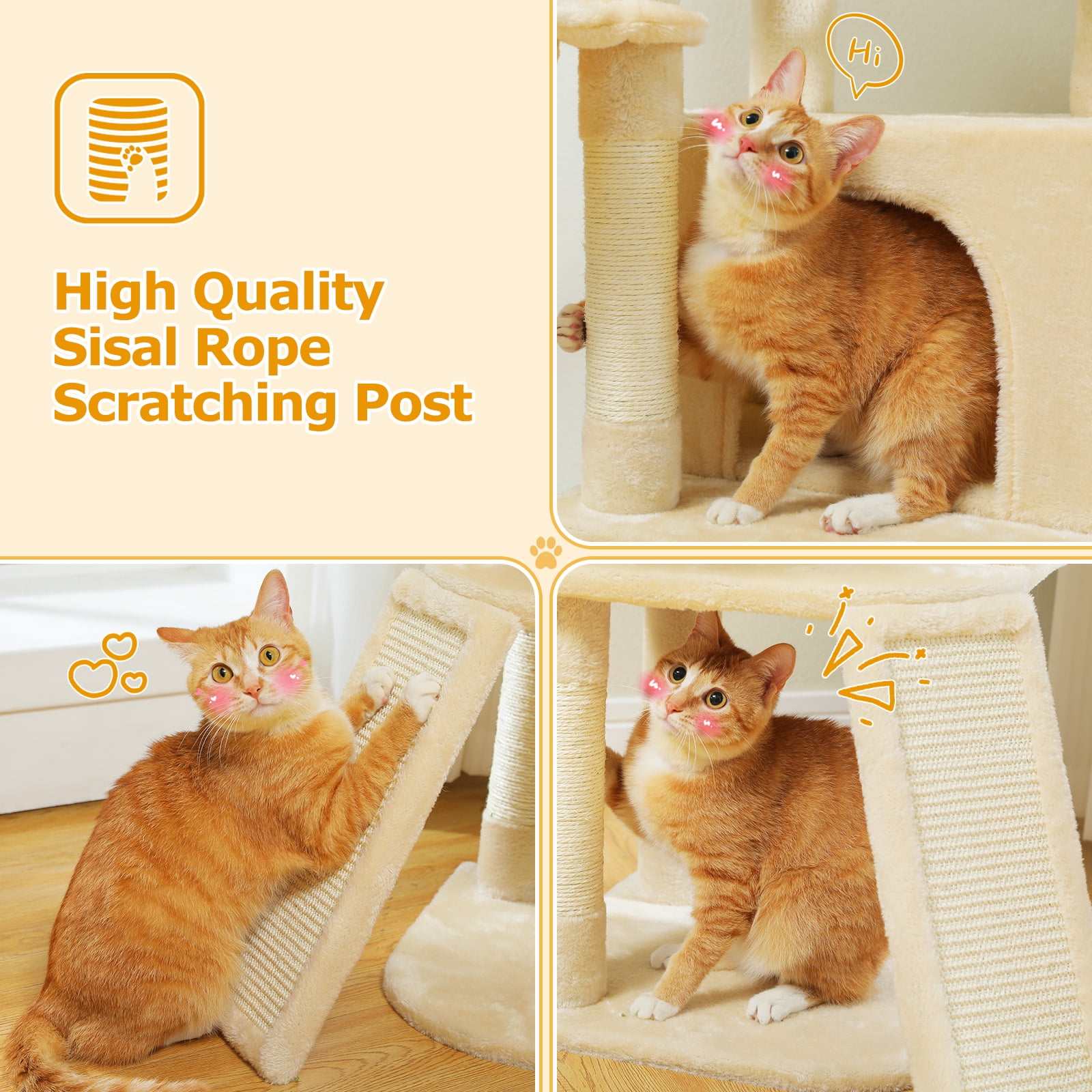 Pefilos 41" Cat Tree Tower for Indoor Cats, Multi-Level Cat Condo House with Cozy Plush Perches Cats Play House, Beige