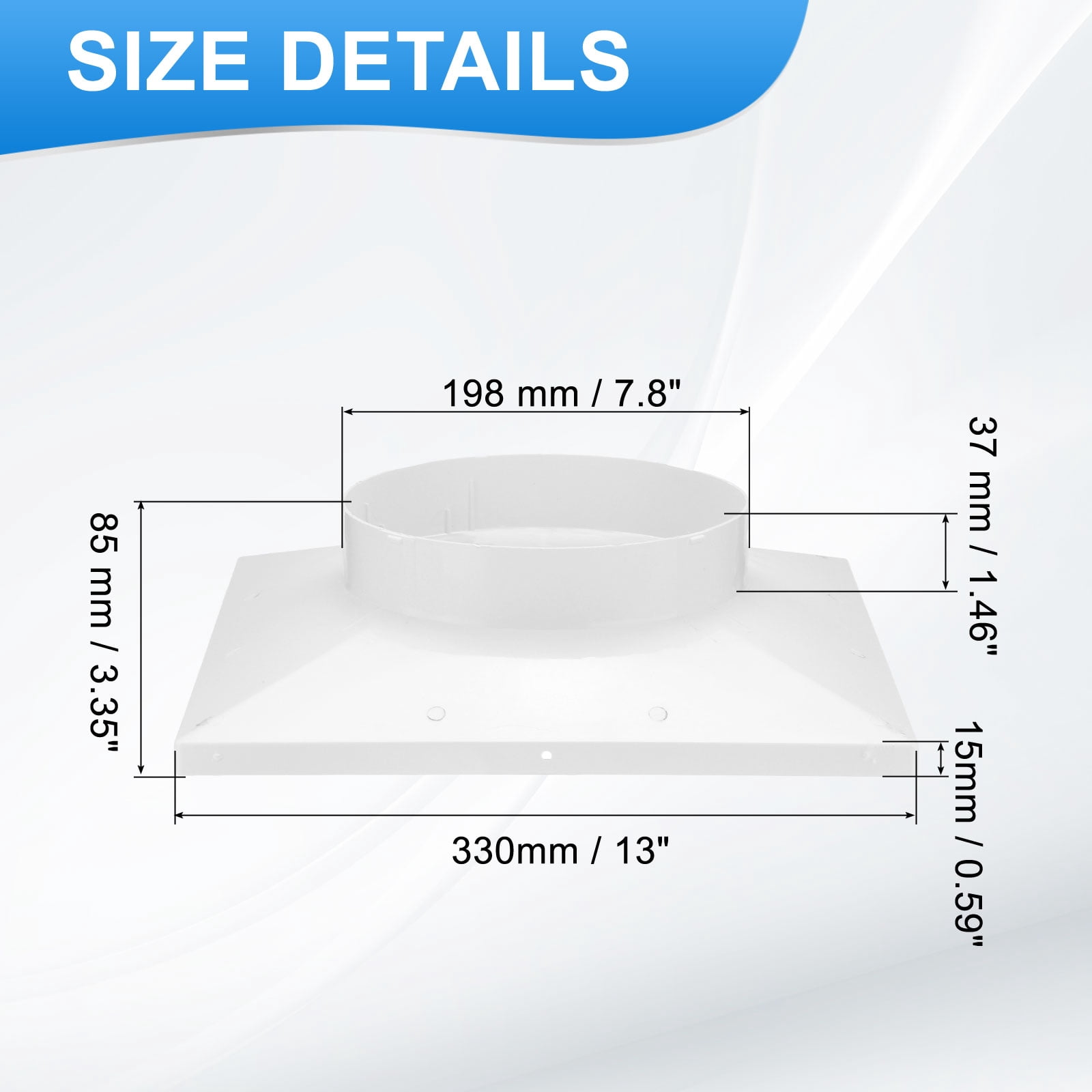 Uxcell 13" to 8" Duct Connector Flange, Plastic Square to Round Straight Dryer Vent Wall Plate for Air Heating Cooling Ventilation System HVAC Exhaust Fan, White