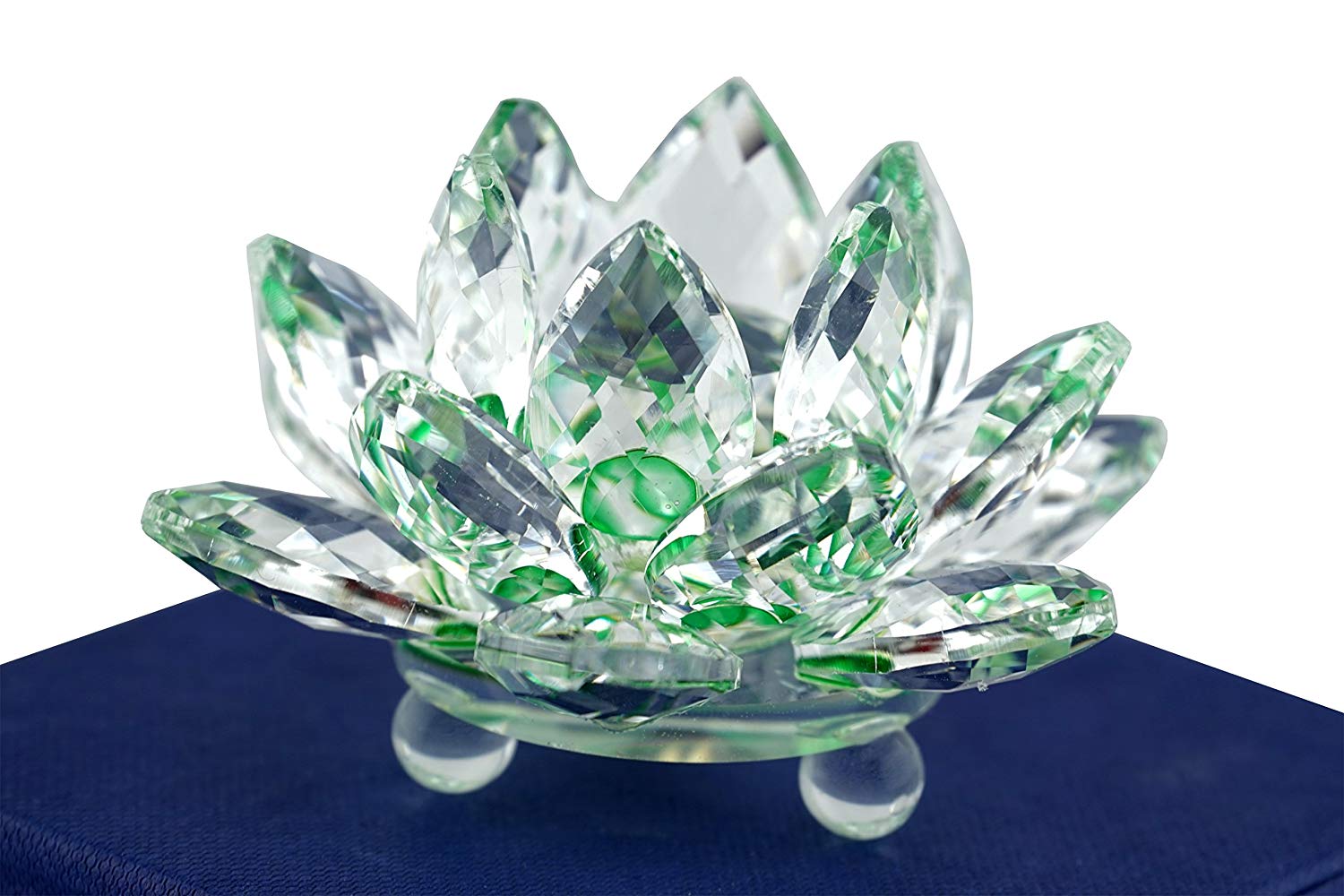 High Quality Sapphire Sparkle Crystal 3 inch Decorative Clear Reflection Lotus Flower For Feng Shui Home Decor with Gift Box (Crystal Green) new