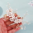 thumbnail image 6 of MIALLO White Fabric Flower Hair Comb, Golden Leaf Boho Bridal Hairpiece with Faux Pearls for Wedding, 6 of 7