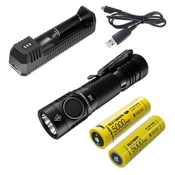 Combo: NITECORE E4K Next generation Flashlight - 4400Lm w/NL2150HPi  and  NL2150HPR Batteries  UI1 USB Charger  and  Eco-Sensa USB Cord