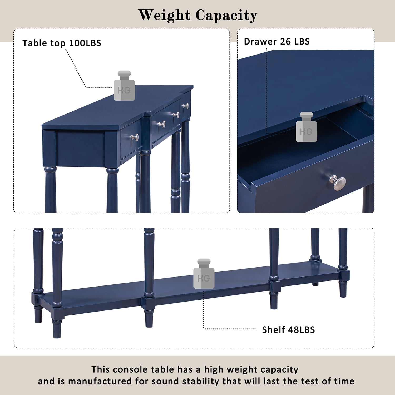 Kadyn Solid Wood Console Table, Modern Classic Entryway Table with Storage Shelf and Drawer, Narrow Long Sofa Entryway Table for Home, Navy Kadyn Solid Wood Console Table, Modern Classic Entryway Table with Storage Shelf and Drawer, Narrow Long Sofa Entryway Table for Home, Navy