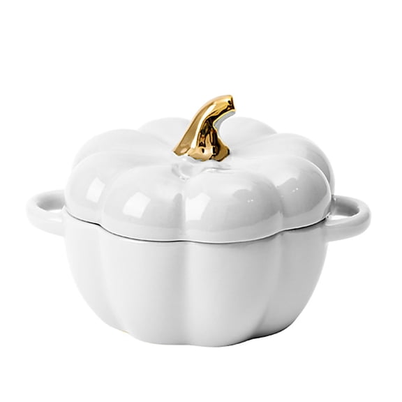 Mini Pumpkin Pottery Dutch Oven Pot with Lid, Baking Dish and Casserole for Serving and Decor(White)