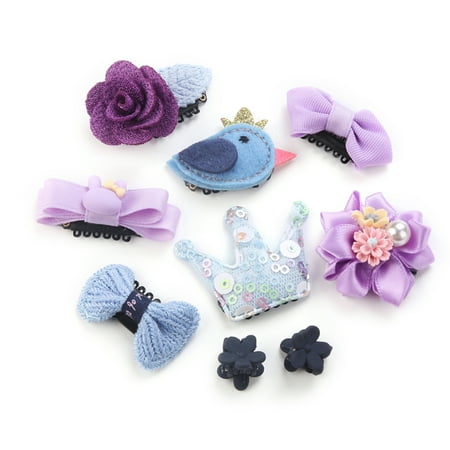 - Baby Princess Little Girls Lovely Bowknot Flower Hair Clips Assorted Design Mixed Color 9pcs Set with Original Gift Box (Purple+Blue)