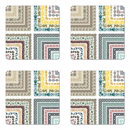 

Antique Coaster Set of 4 Royal Eastern Ornate Swirling Lines Mosaic Design Square Hardboard Gloss Coasters Standard Size Multicolor by Ambesonne